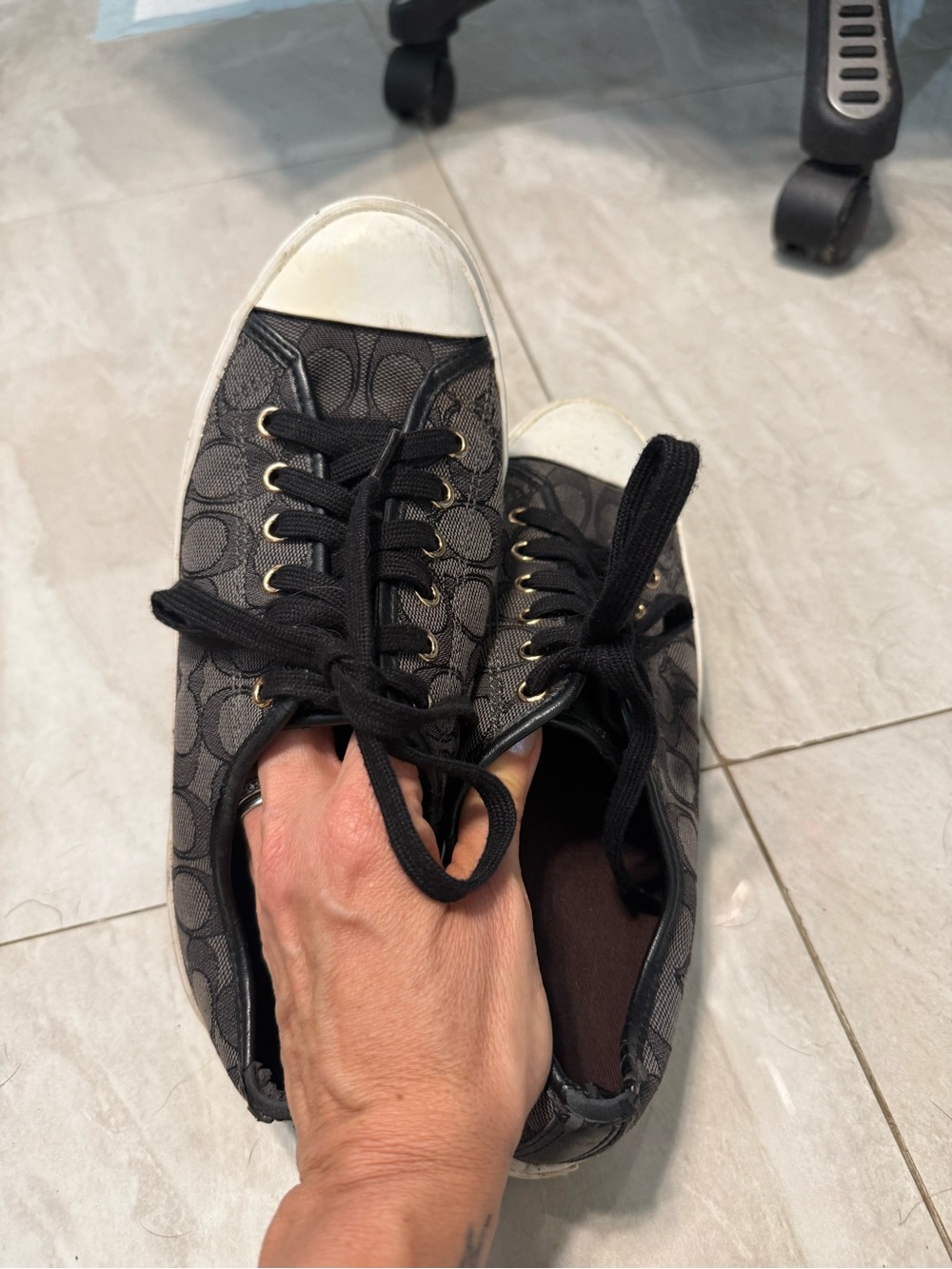 Coach Men’s Black Signature Canvas Low-Top Sneakers with White Toe